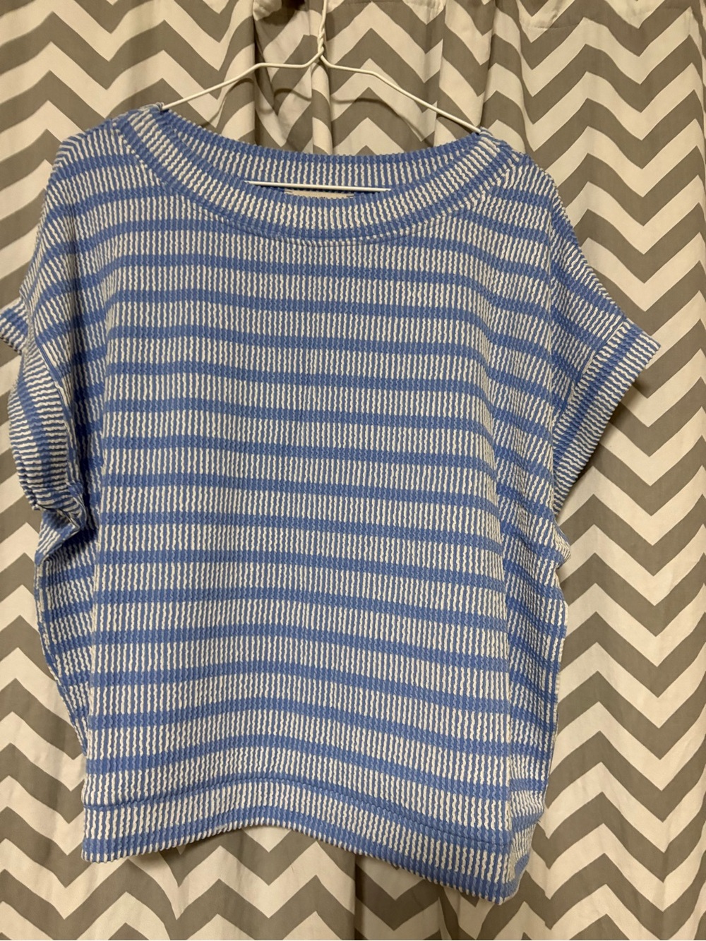 Relaxed Light Blue & White Striped Short Sleeve Knit Top